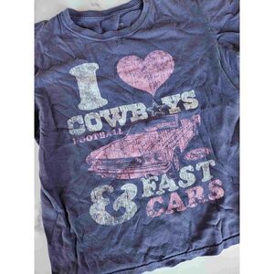 I love Dallas Cowboys football & fast cars tee shirt women's M navy short sleeve